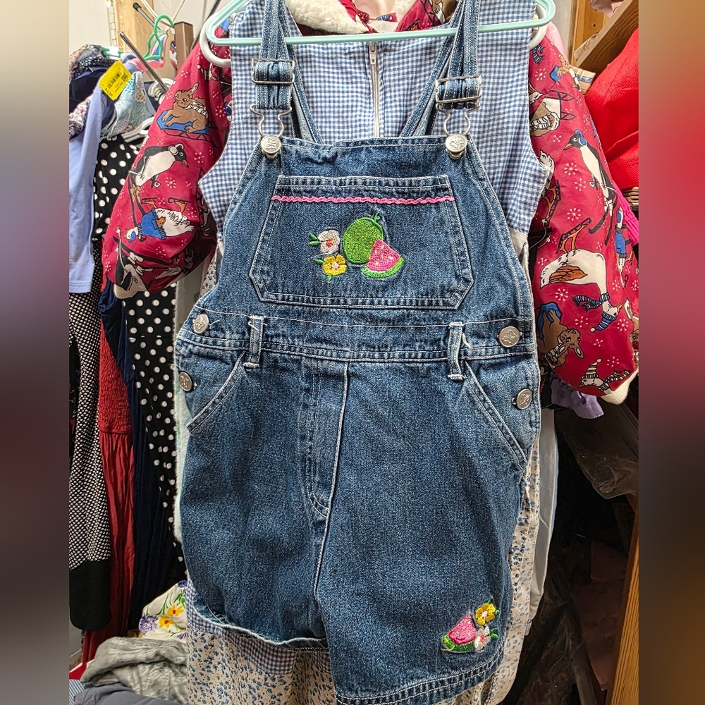 Rachel Denim Kids Overalls with Fruit Embroidery